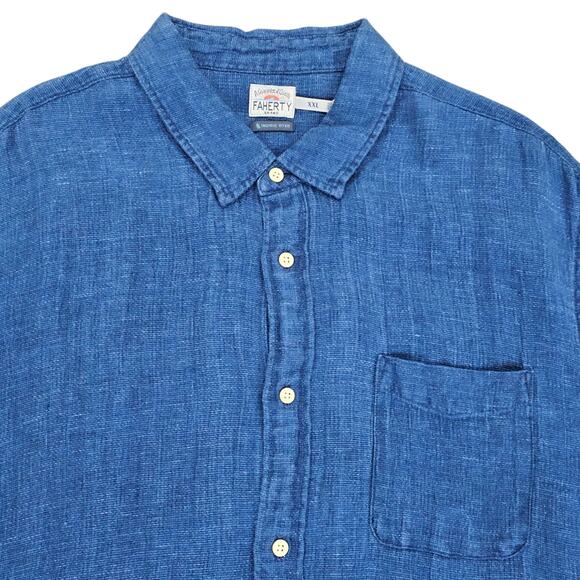 NWT Faherty Shirt Mens XXL Blue Linen Palma Short Sleeve Coastal Casual Nautical - Picture 4 of 11